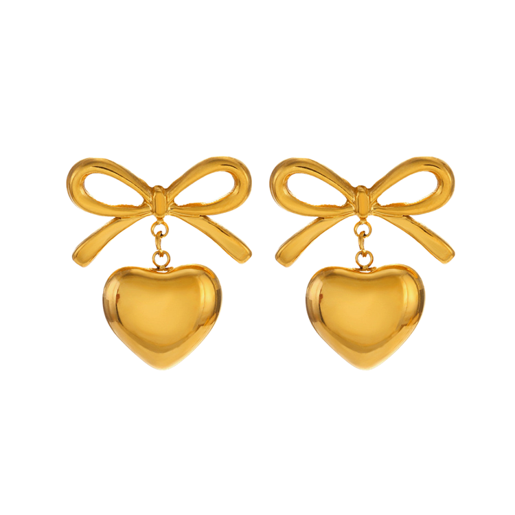 Pearl Heart Bow Earrings