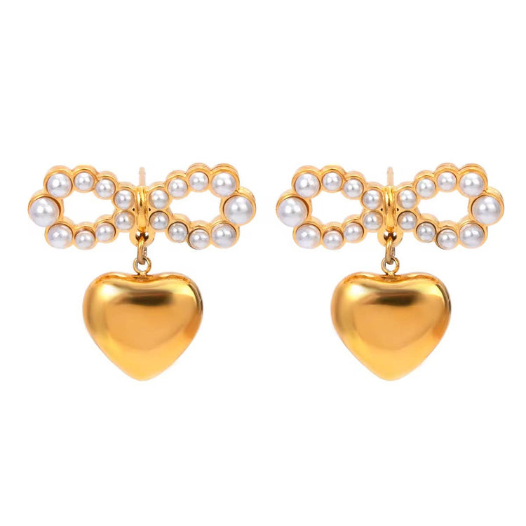 Pearl Heart Bow Earrings