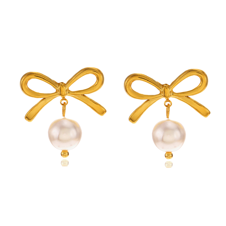 Pearl Heart Bow Earrings