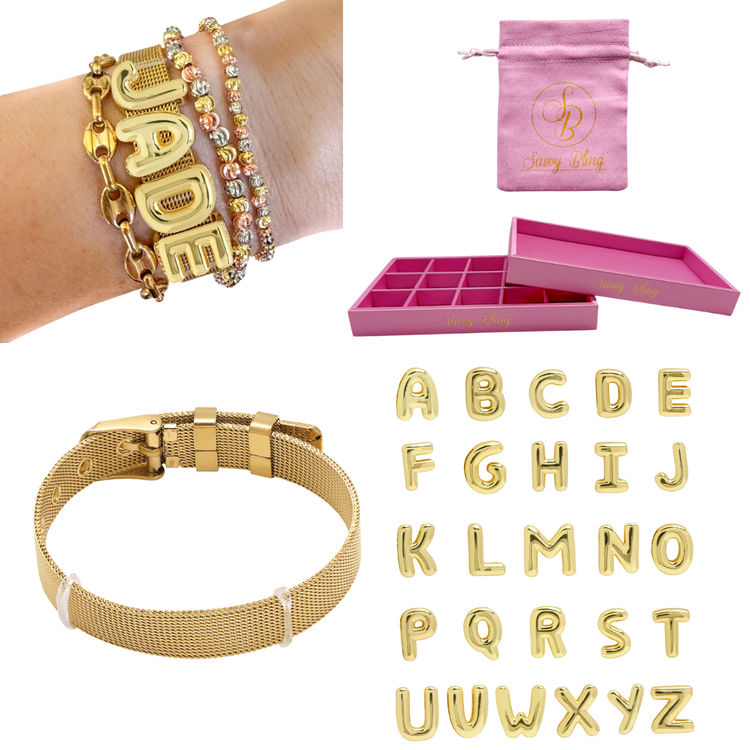 Smooth Bubble Initial Custom Word Name Watch Charm Bracelet
