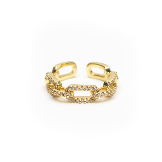 Rectancle Chain Link Pave' Adjustable Ring