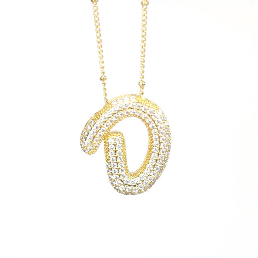 New* Initial SCRIPT CZ Balloon Bubble Gold Necklaces