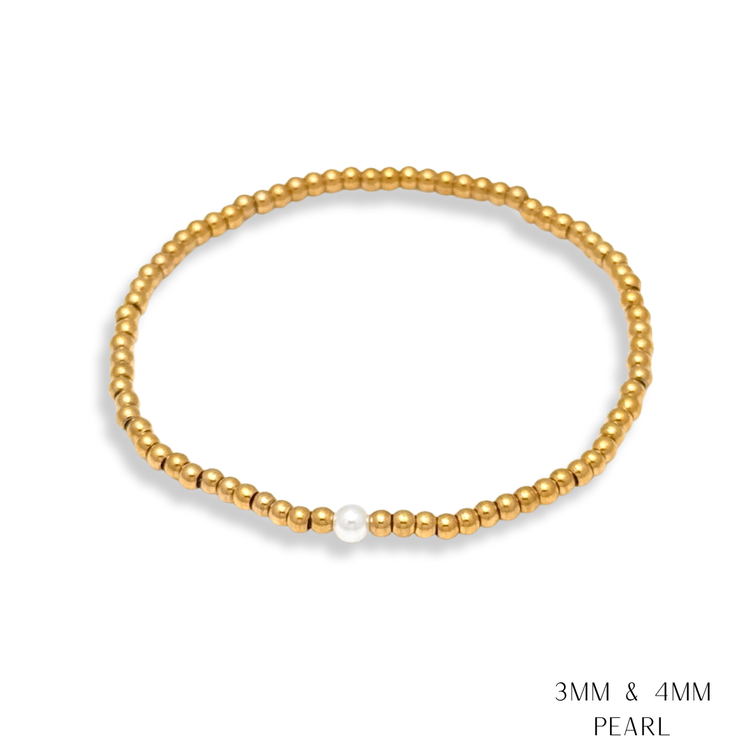 Pearl and Gold Beaded Bracelets Waterproof