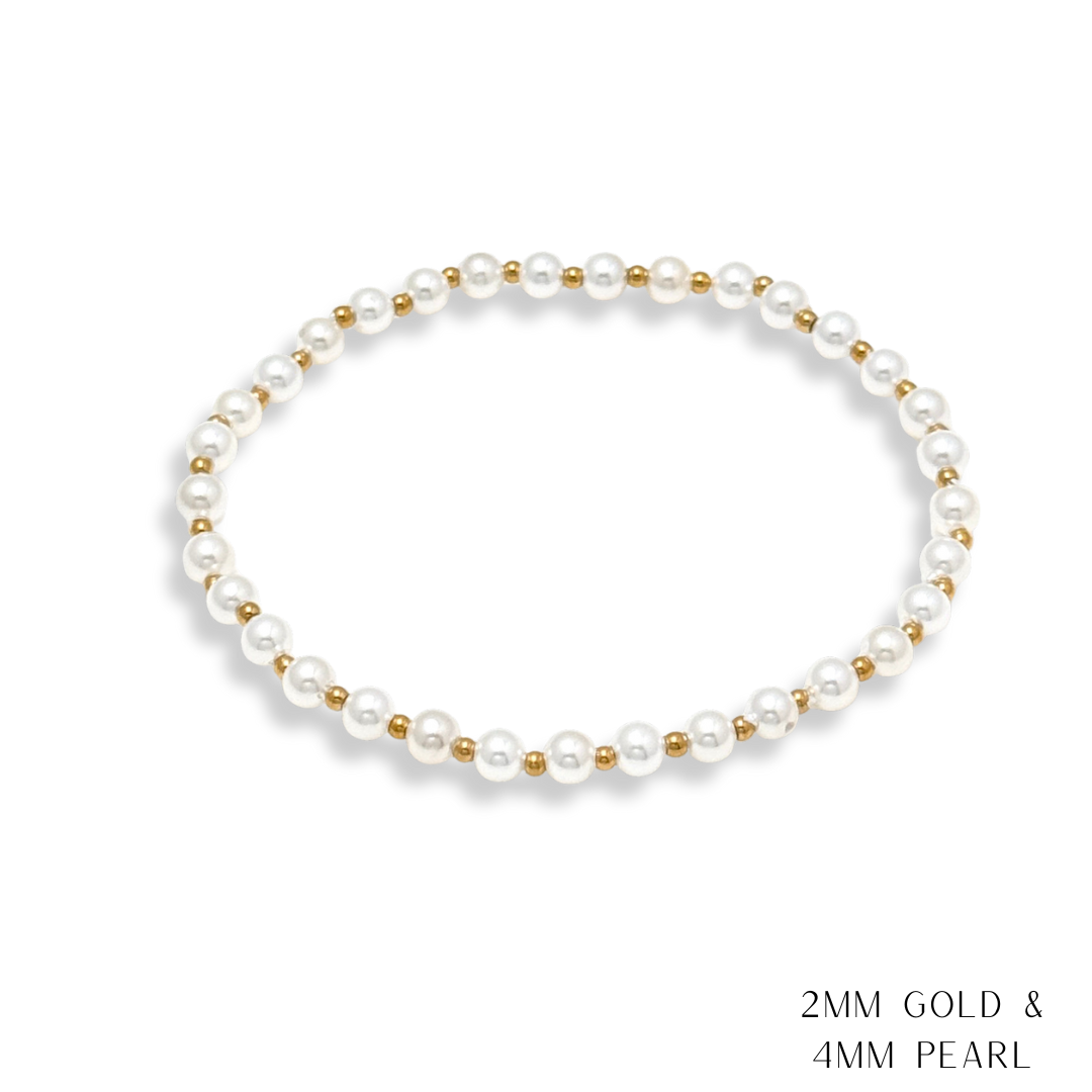 Pearl and Gold Beaded Bracelets Waterproof