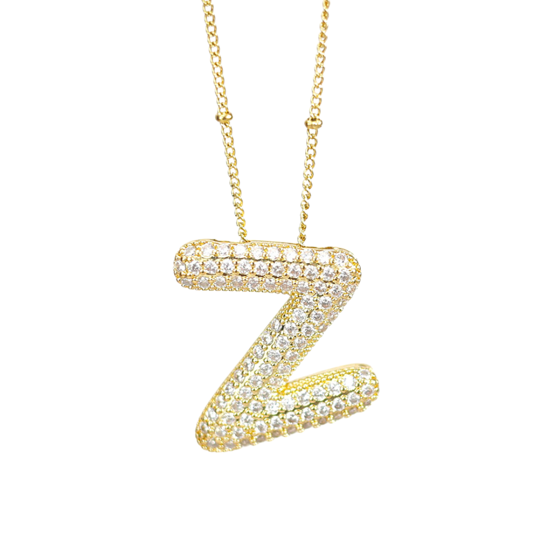 New* Initial SCRIPT CZ Balloon Bubble Gold Necklaces