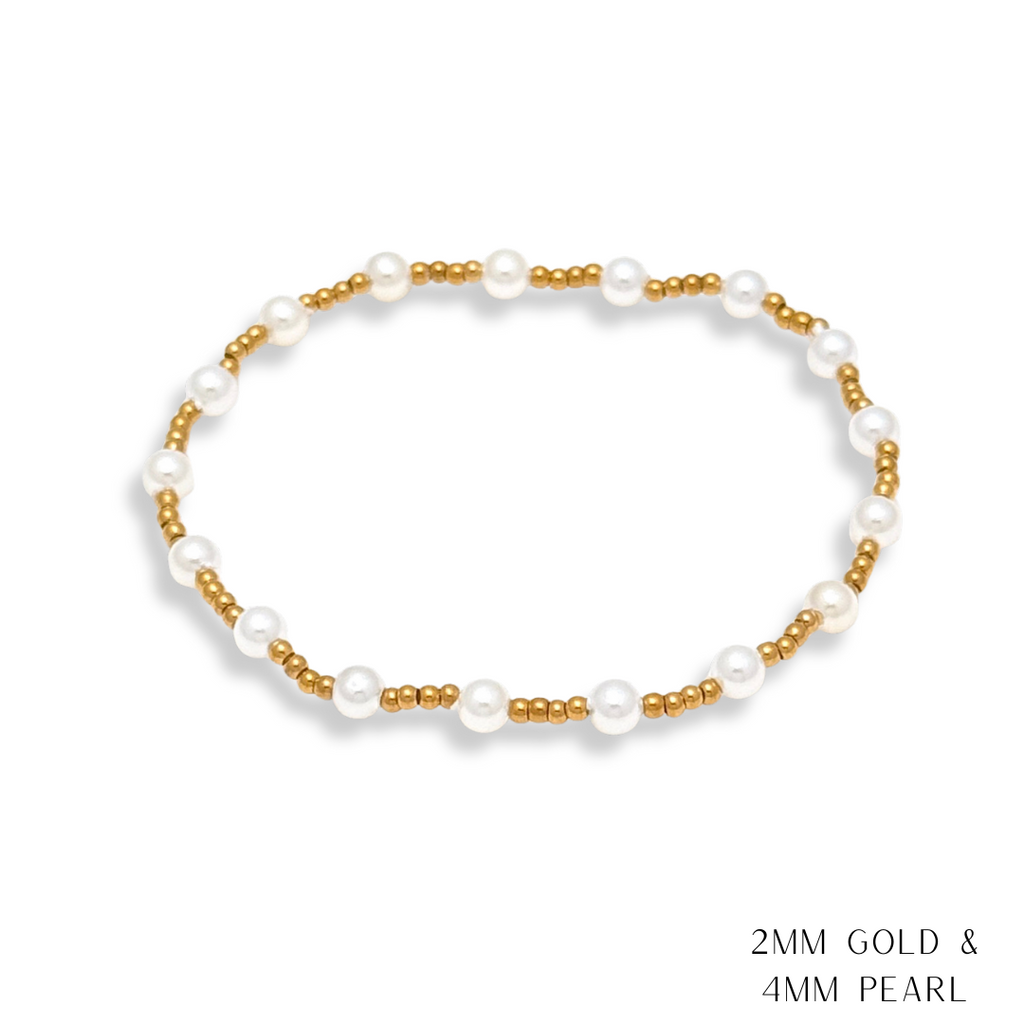 Pearl and Gold Beaded Bracelets Water Resistant
