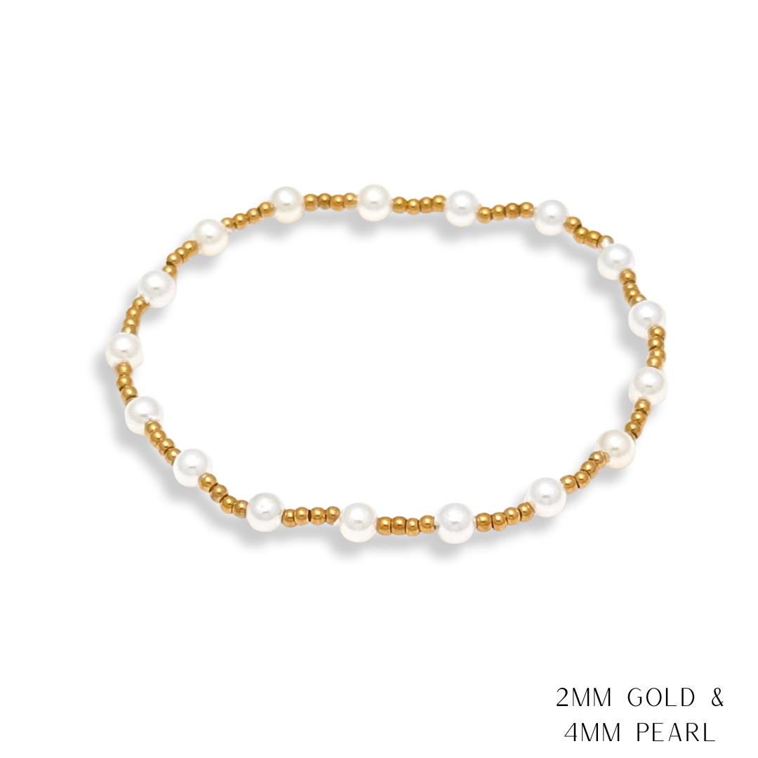 Pearl and Gold Beaded Bracelets Waterproof