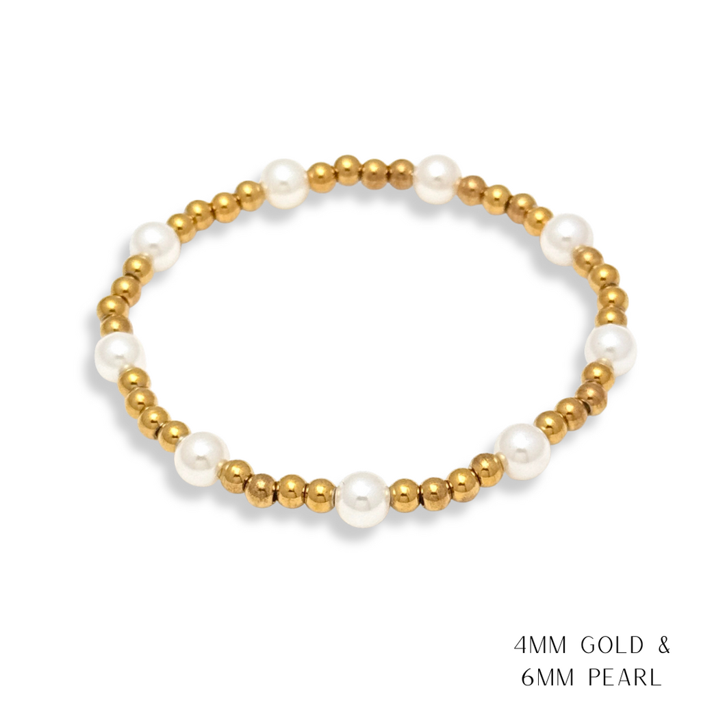 Pearl and Gold Beaded Bracelets Water Resistant