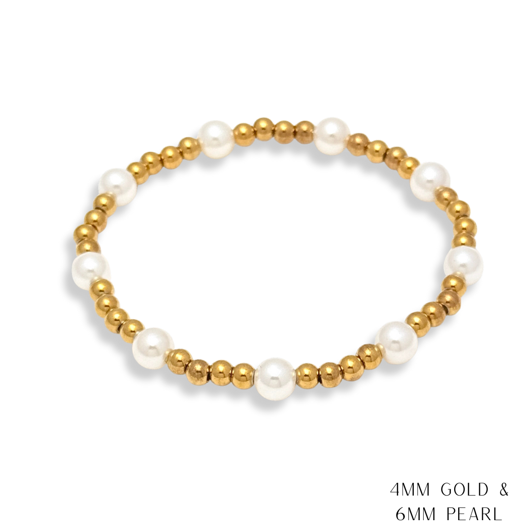 Pearl and Gold Beaded Bracelets Water Resistant