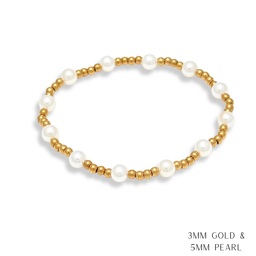 Pearl and Gold Beaded Bracelets Water Resistant
