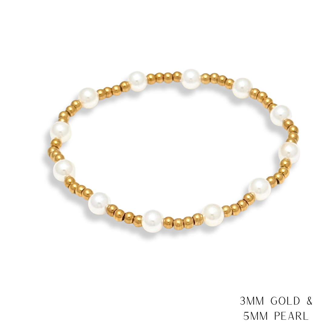 Pearl and Gold Beaded Bracelets Water Resistant