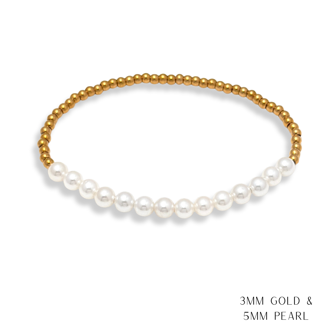Pearl and Gold Beaded Bracelets Waterproof