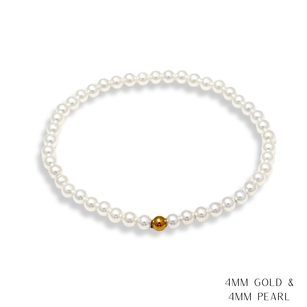 Pearl and Gold Beaded Bracelets Waterproof