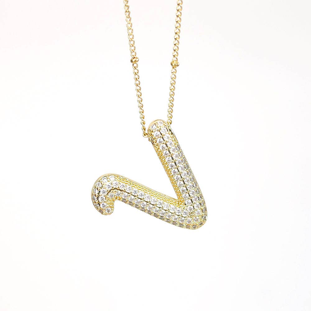 New* Initial SCRIPT CZ Balloon Bubble Gold Necklaces