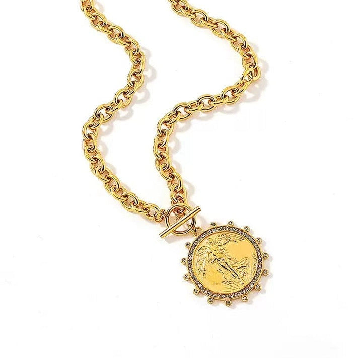 Victory Angel Coin Toggle Necklace Water Resistant
