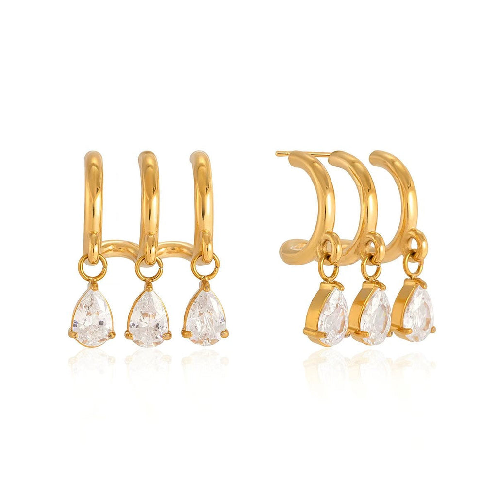 Trio Pear Hoop Earrings Water Resistant