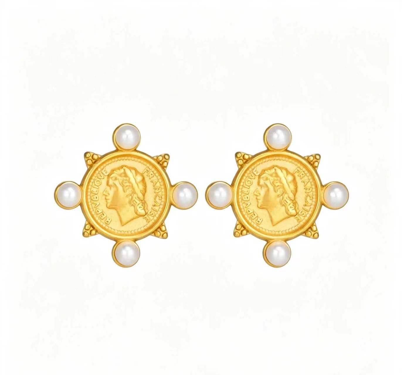 Pearl Coin Earrings Water Resistant