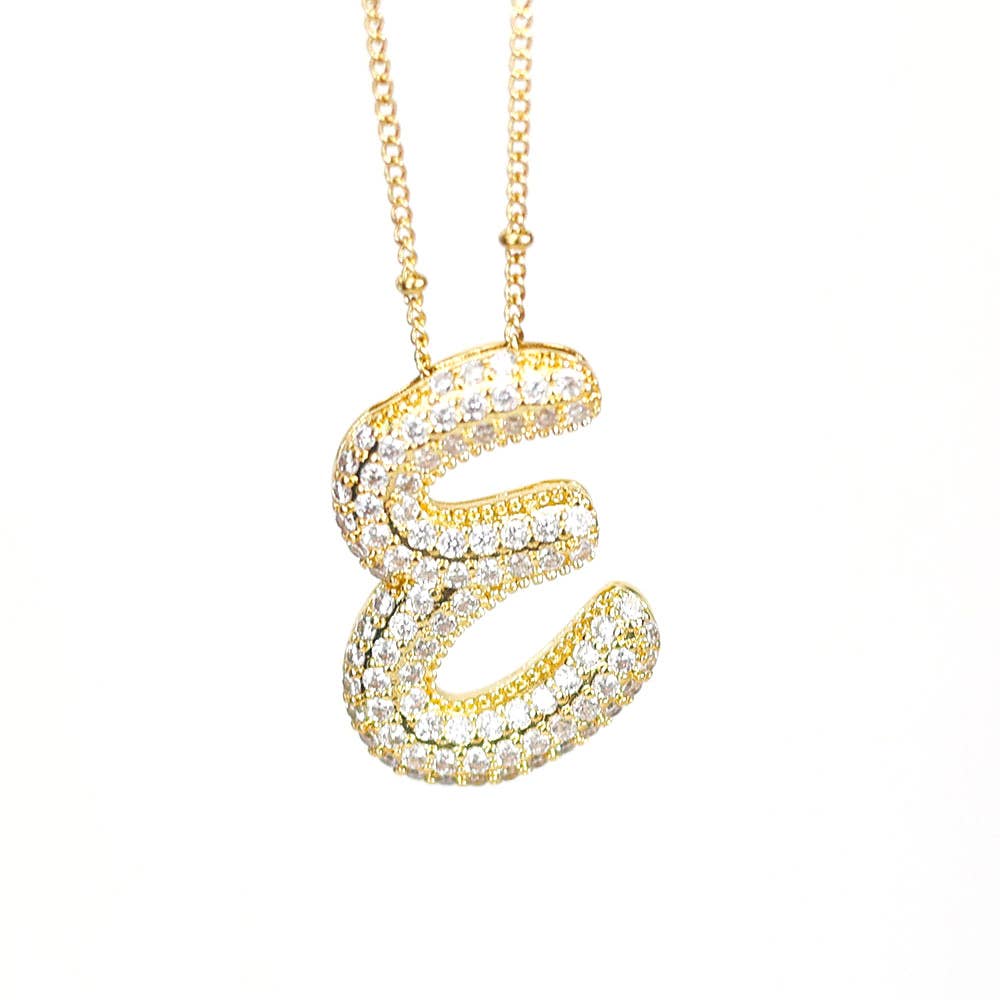 New* Initial SCRIPT CZ Balloon Bubble Gold Necklaces