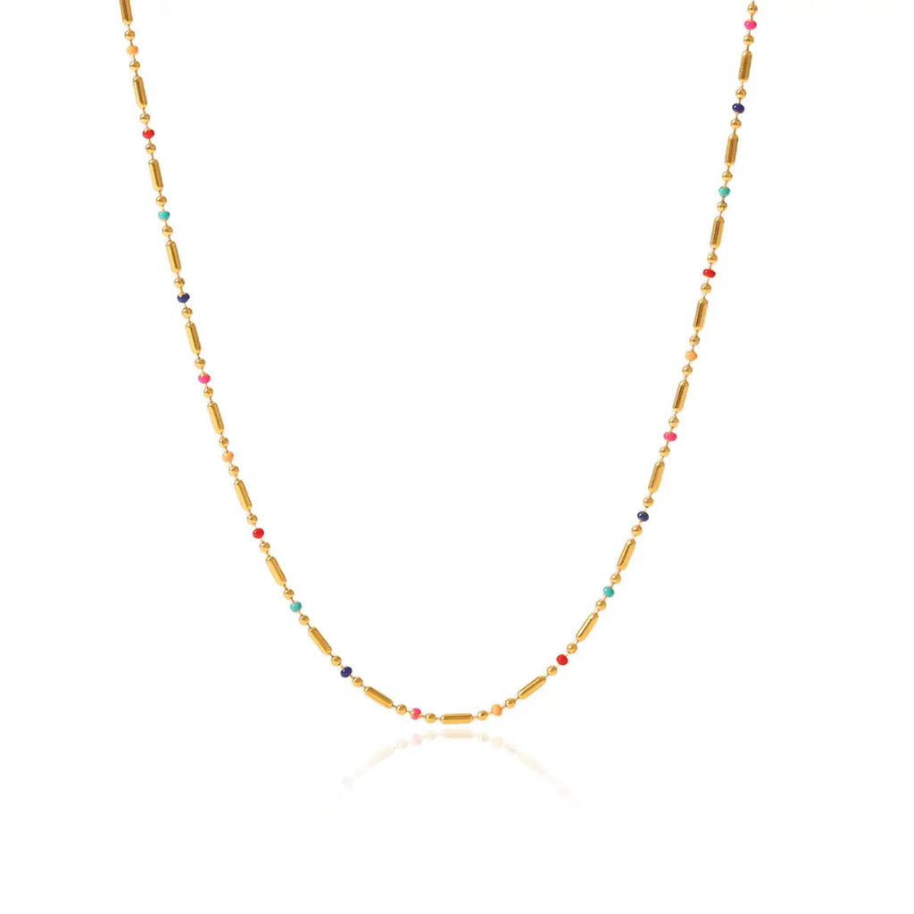 dainty gold necklace with colorful beads. Water resistant