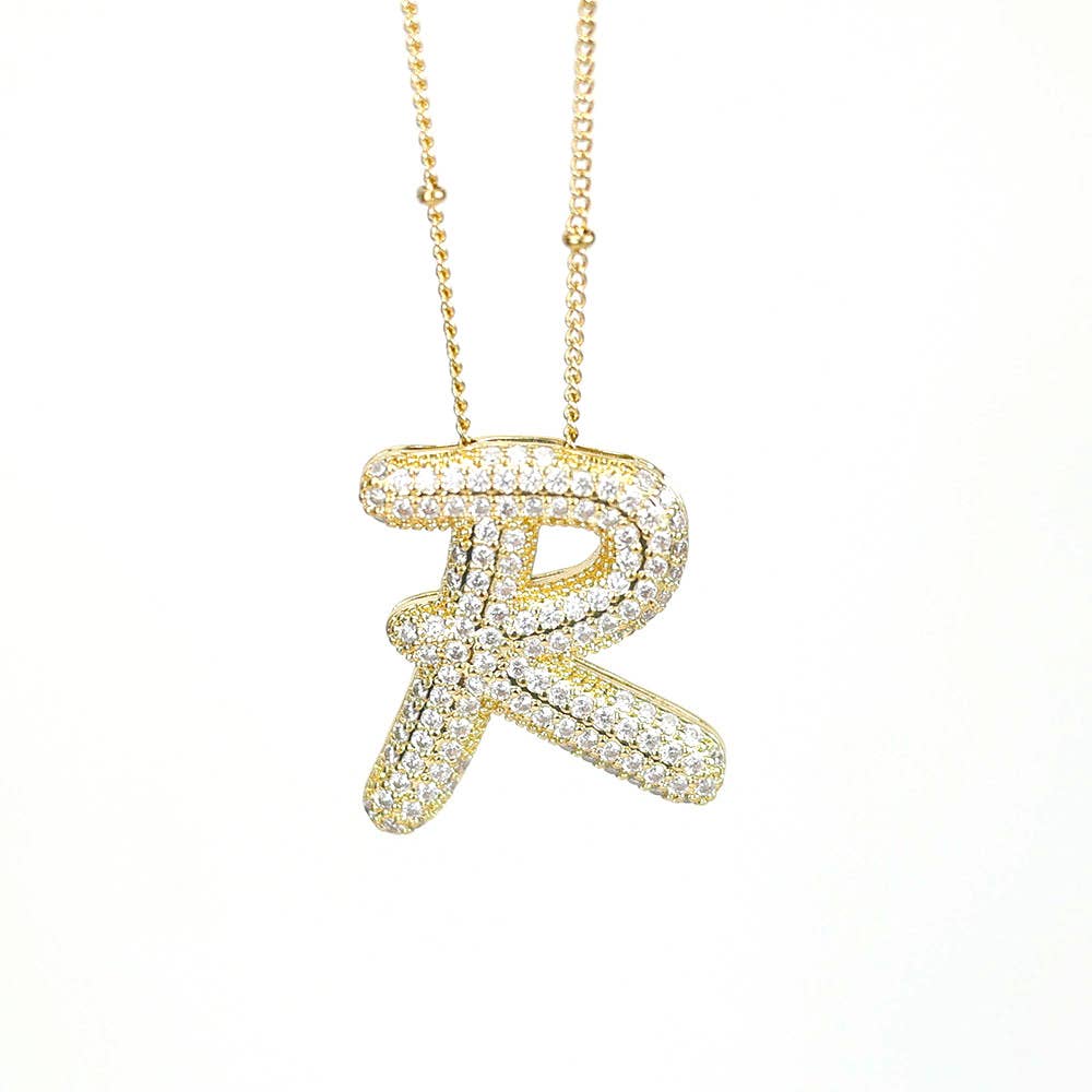 New* Initial SCRIPT CZ Balloon Bubble Gold Necklaces