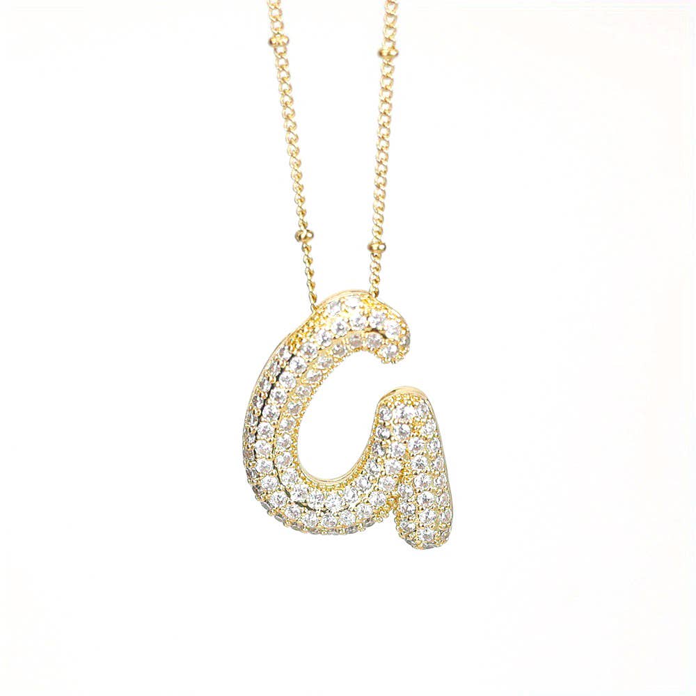 New* Initial SCRIPT CZ Balloon Bubble Gold Necklaces