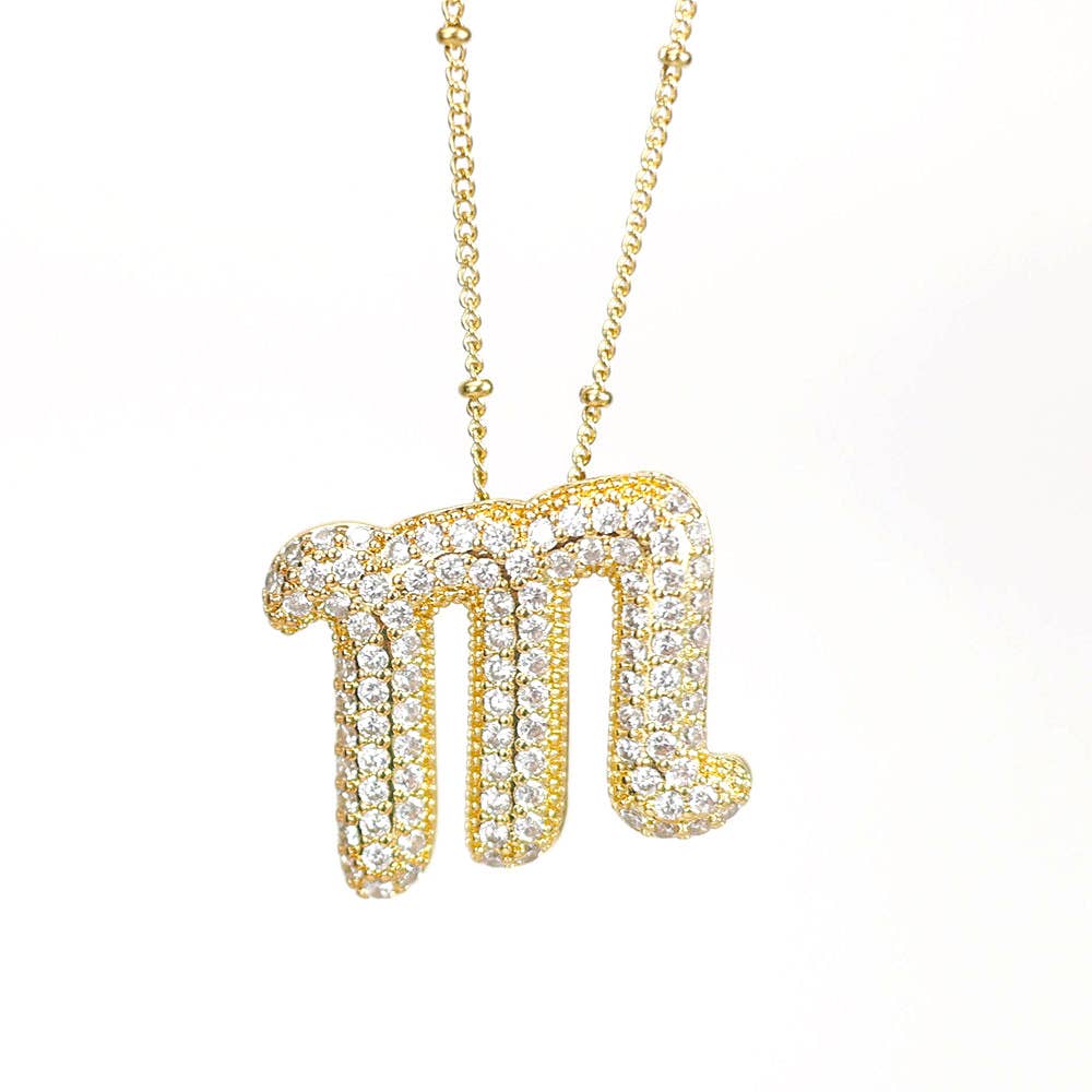 New* Initial SCRIPT CZ Balloon Bubble Gold Necklaces