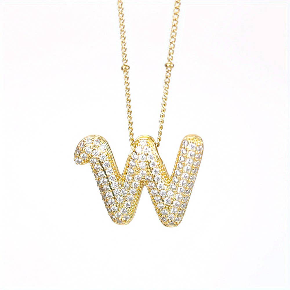 New* Initial SCRIPT CZ Balloon Bubble Gold Necklaces