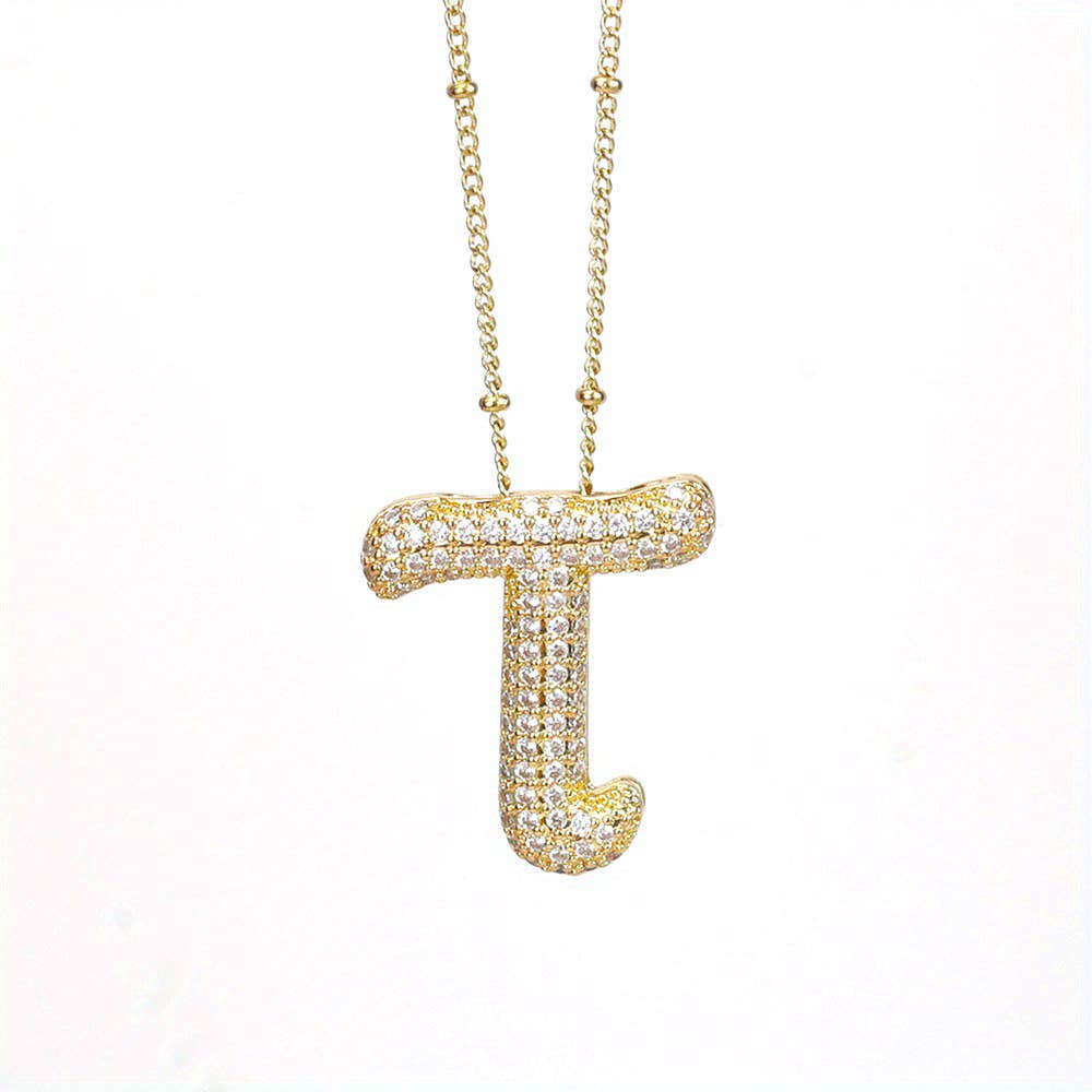 New* Initial SCRIPT CZ Balloon Bubble Gold Necklaces