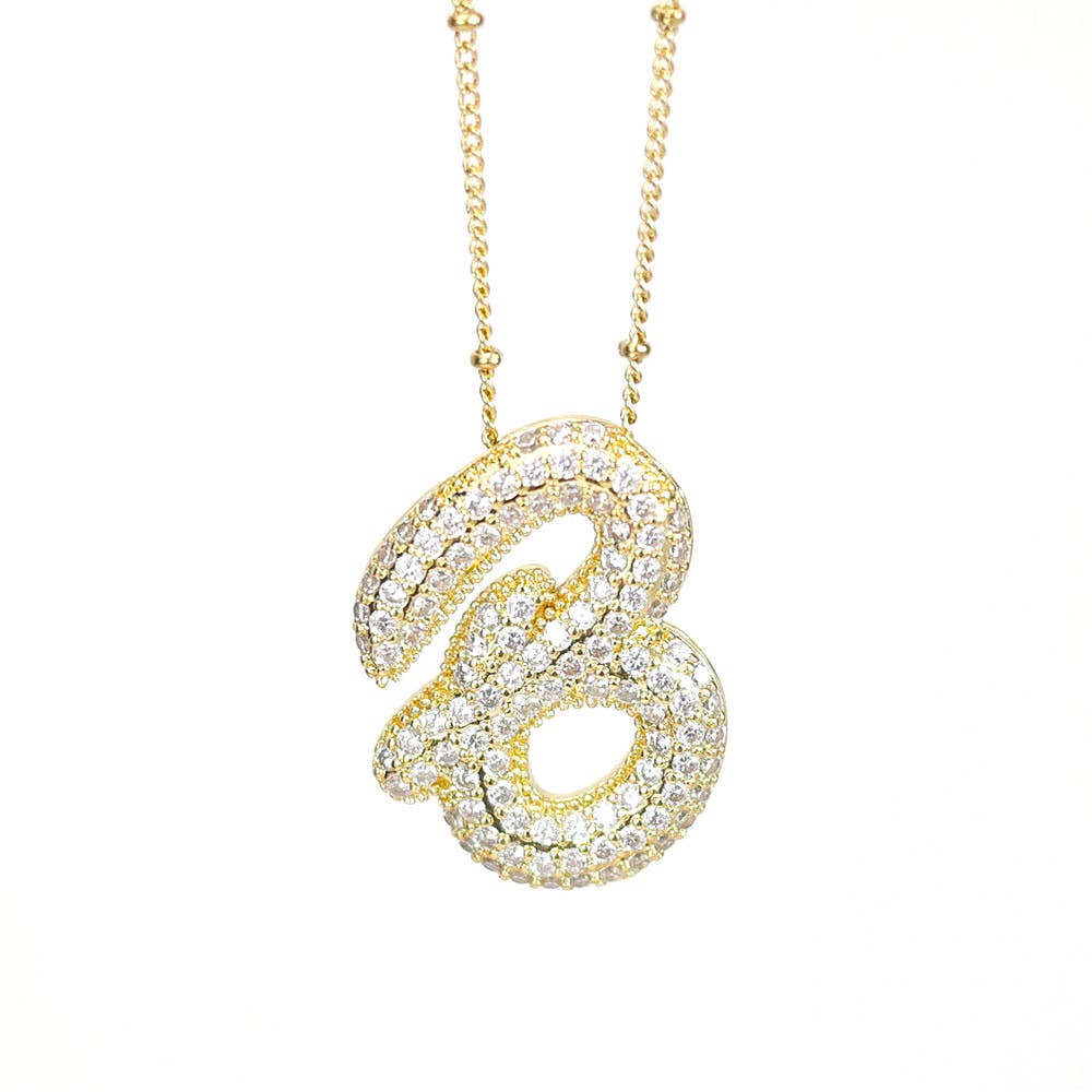 New* Initial SCRIPT CZ Balloon Bubble Gold Necklaces