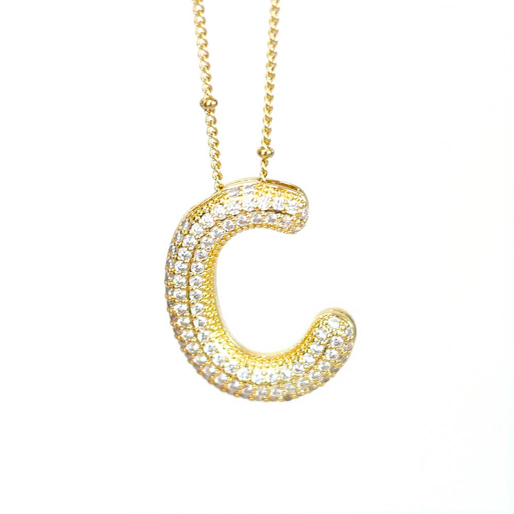 New* Initial SCRIPT CZ Balloon Bubble Gold Necklaces