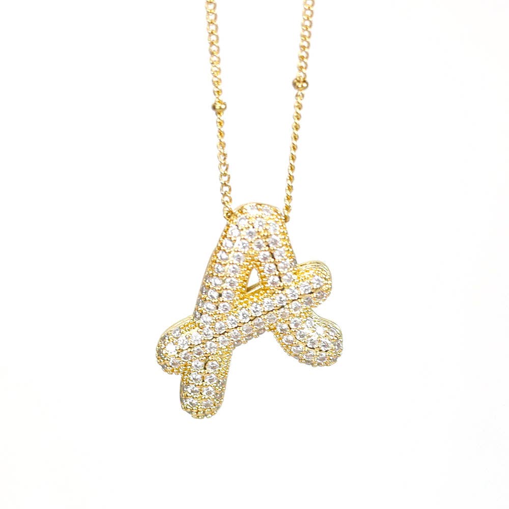 New* Initial SCRIPT CZ Balloon Bubble Gold Necklaces