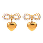 Pearl Heart Bow Earrings  Water Resistant