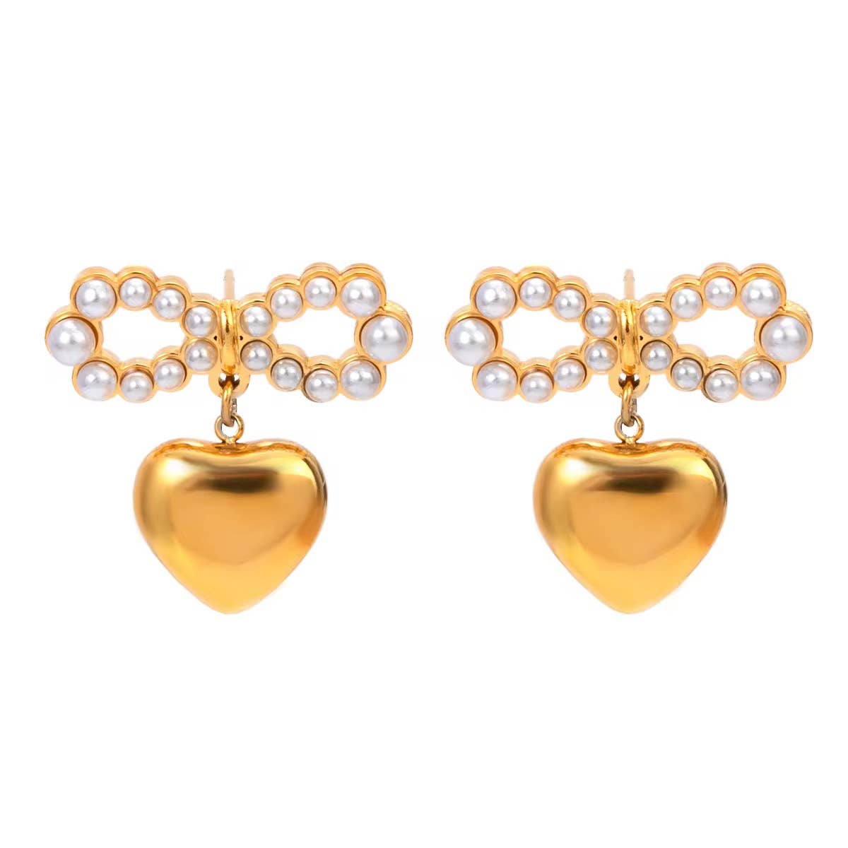 Gold Heart Bow Earrings Water Resistant