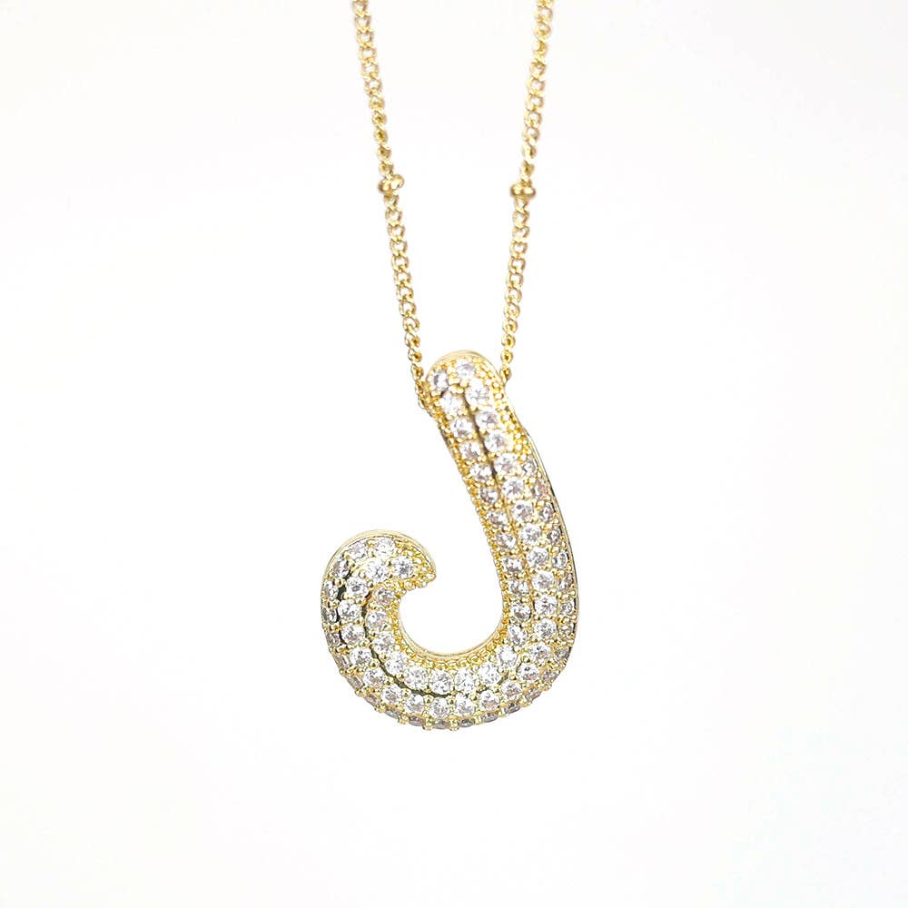 New* Initial SCRIPT CZ Balloon Bubble Gold Necklaces
