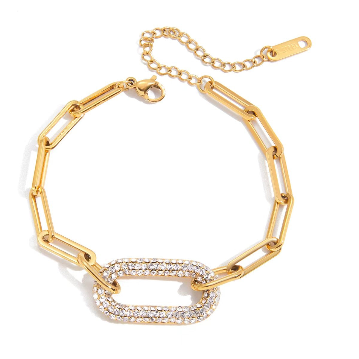 Pave Link Paperclip Chain Bracelet Waterproof