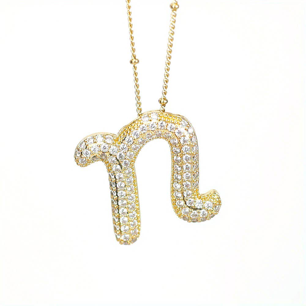 New* Initial SCRIPT CZ Balloon Bubble Gold Necklaces