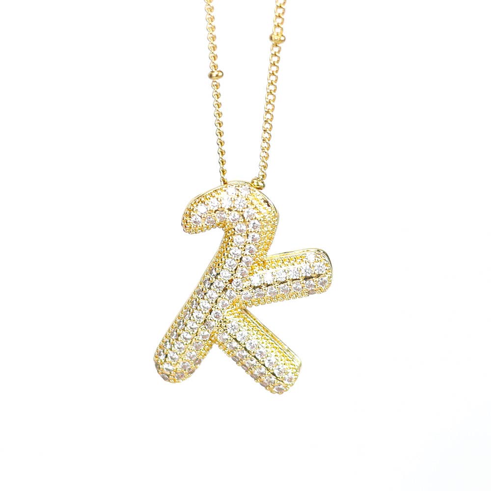 New* Initial SCRIPT CZ Balloon Bubble Gold Necklaces