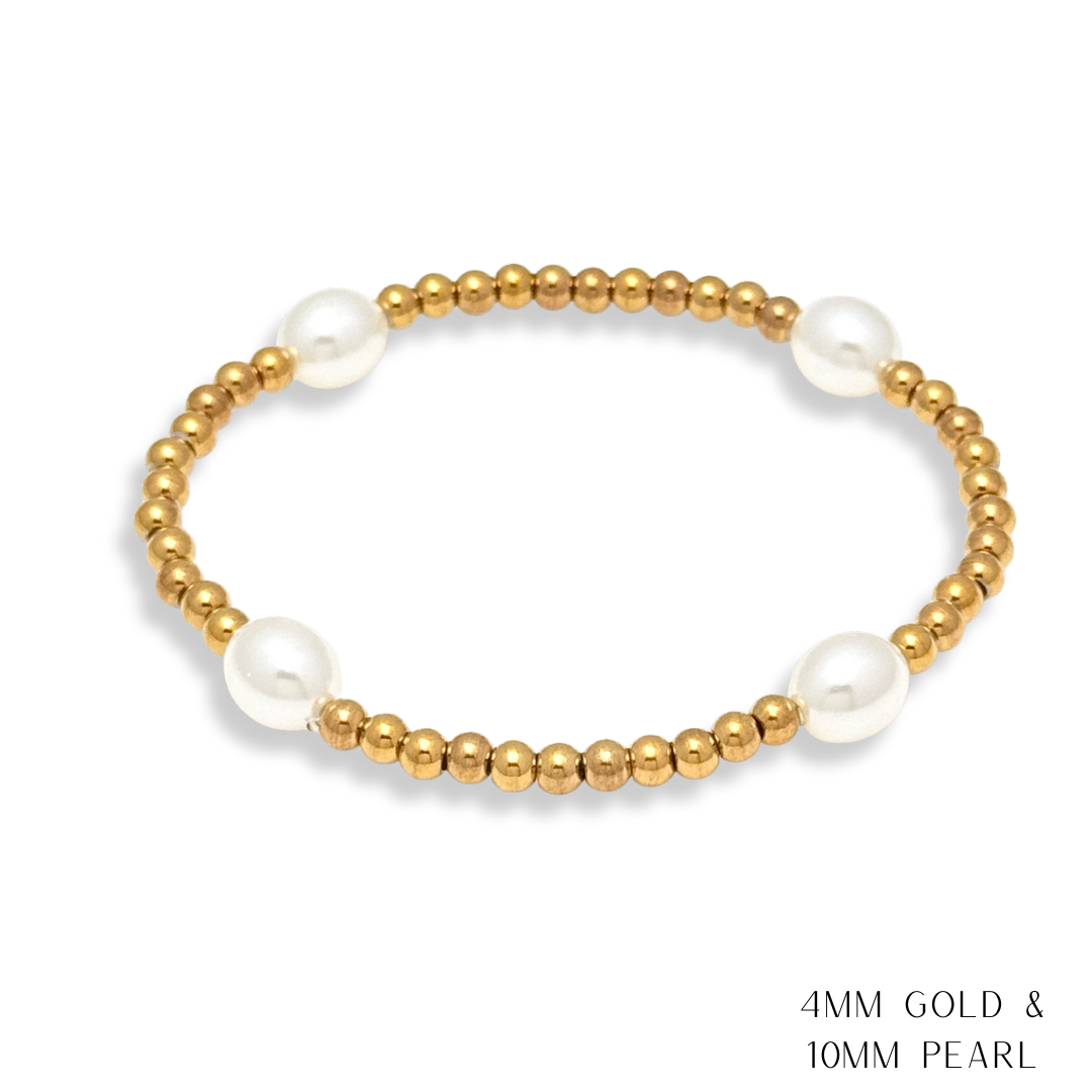 Pearl and Gold Beaded Bracelets Water Resistant