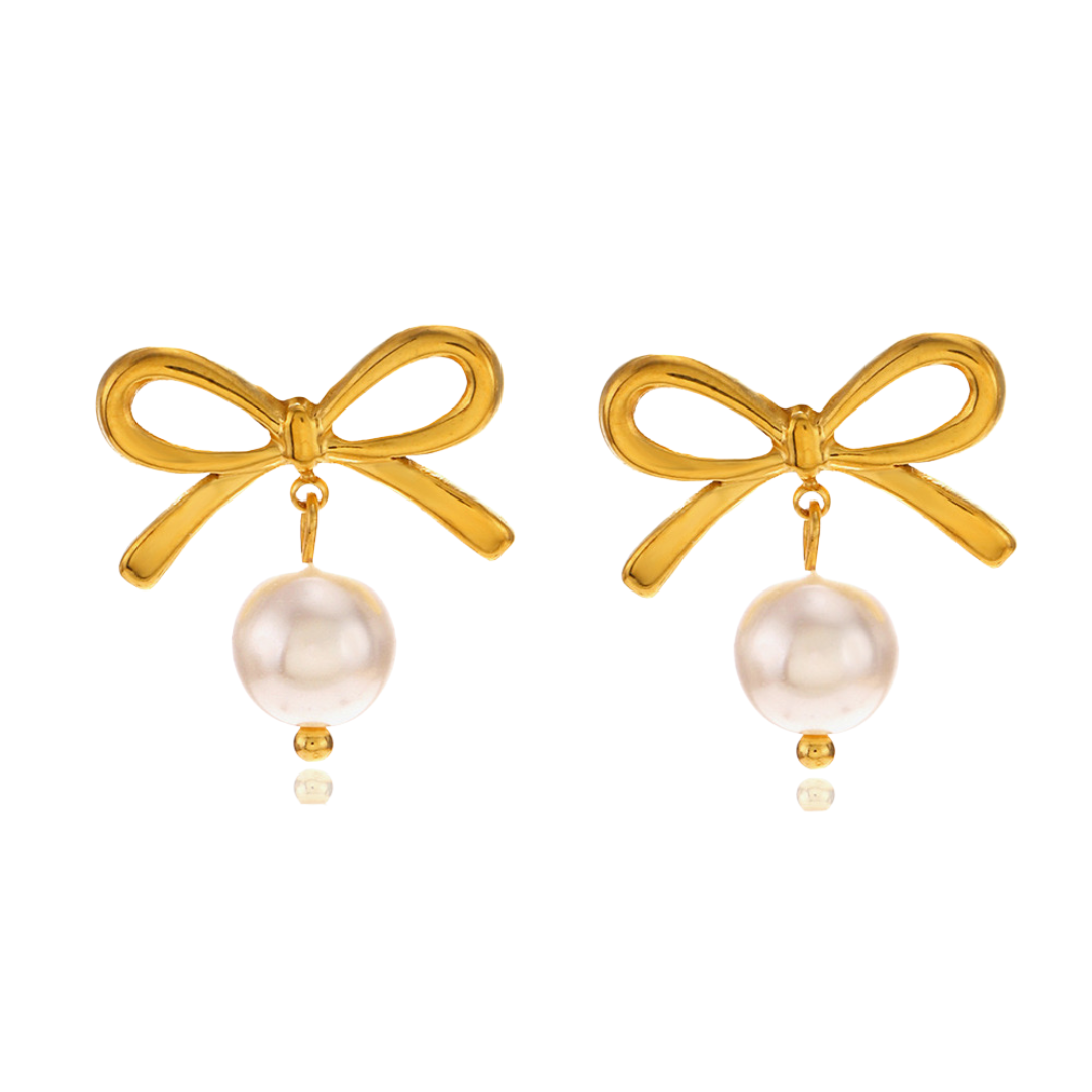 Gold Heart Bow Earrings Water Resistant