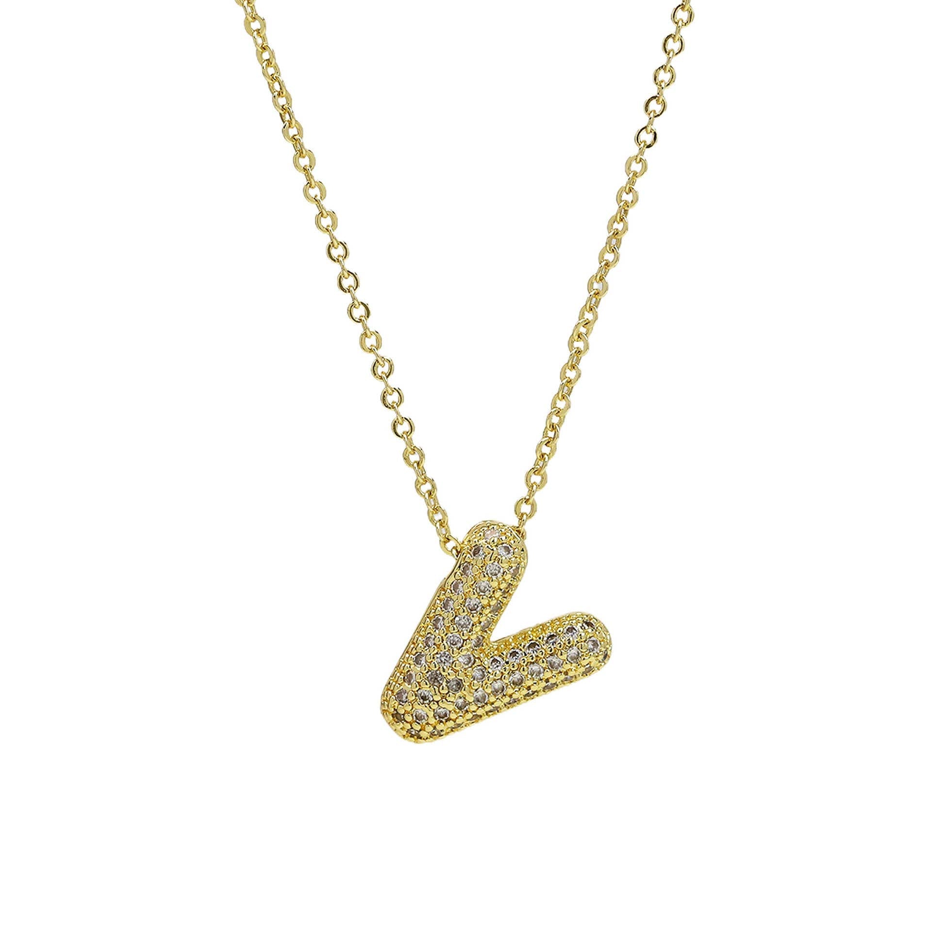 Medium Initial CZ Balloon Bubble Necklace 0.57”