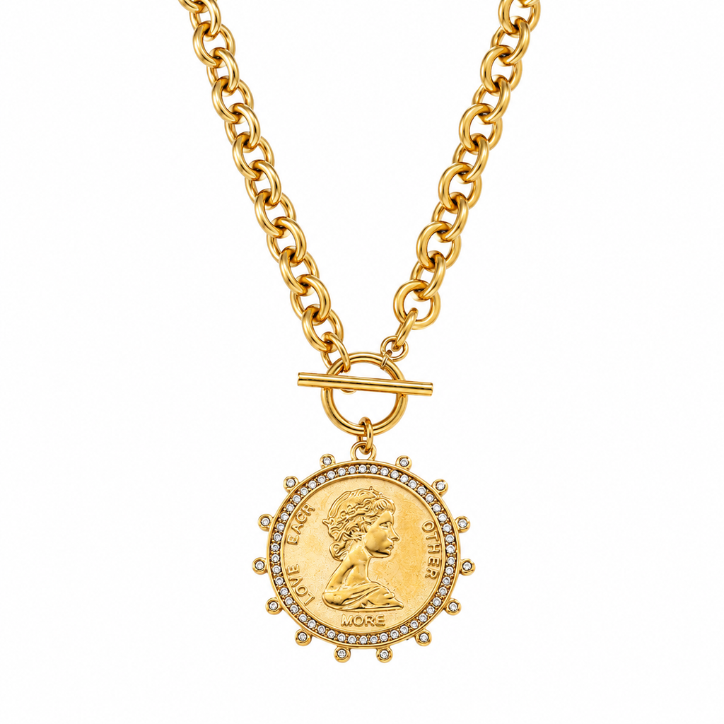 Queen Love Coin Toggle Necklace Water Resistant