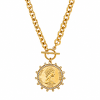 Queen Love Coin Toggle Necklace Water Resistant