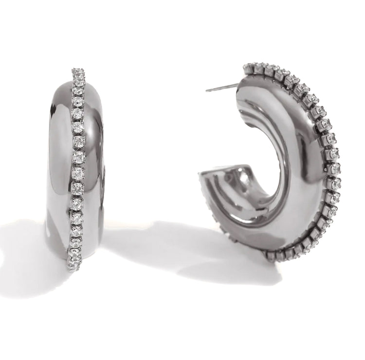 Silver Cz Hoop Earrings