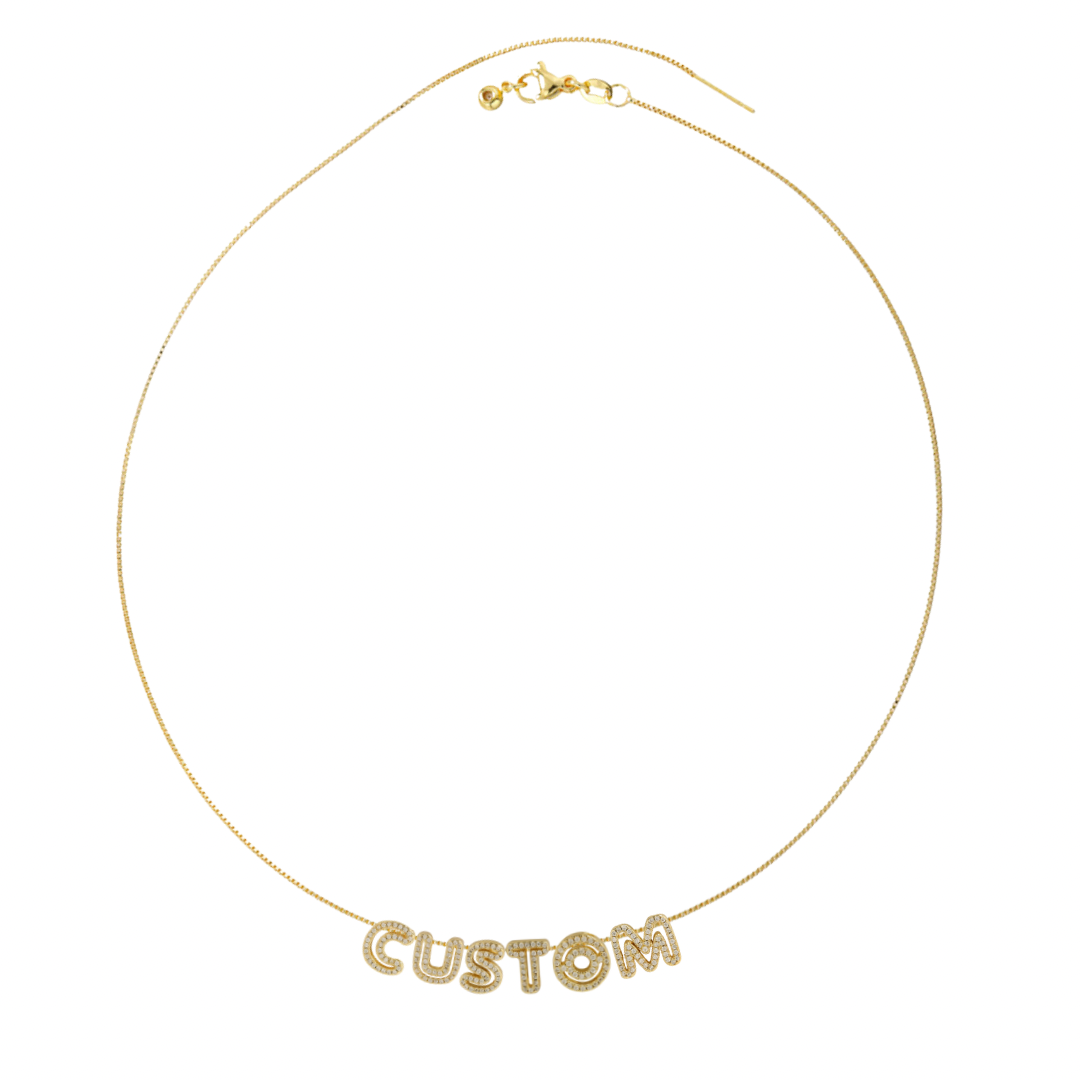 Custom Cz Cut Out Name Slider Gold Necklace