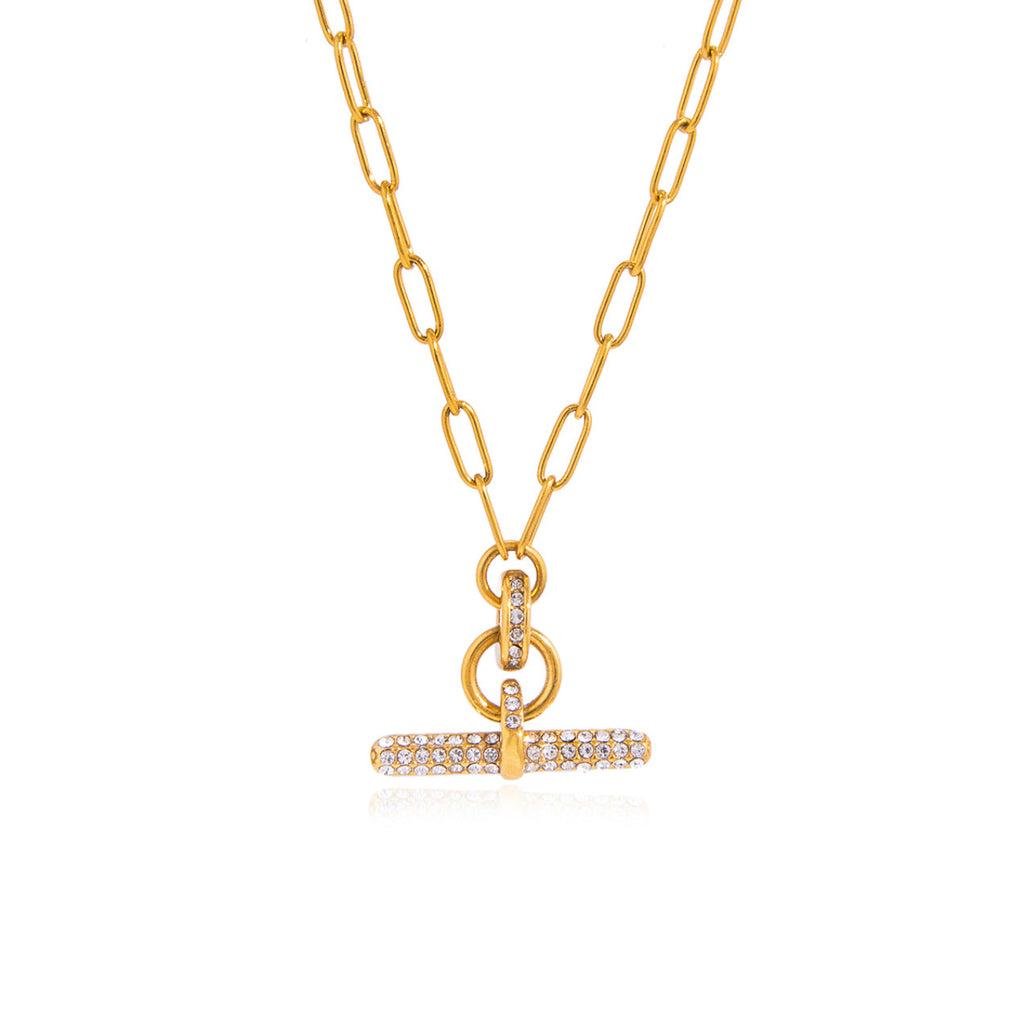 CZ Pave T Bar Necklace Water Resistant