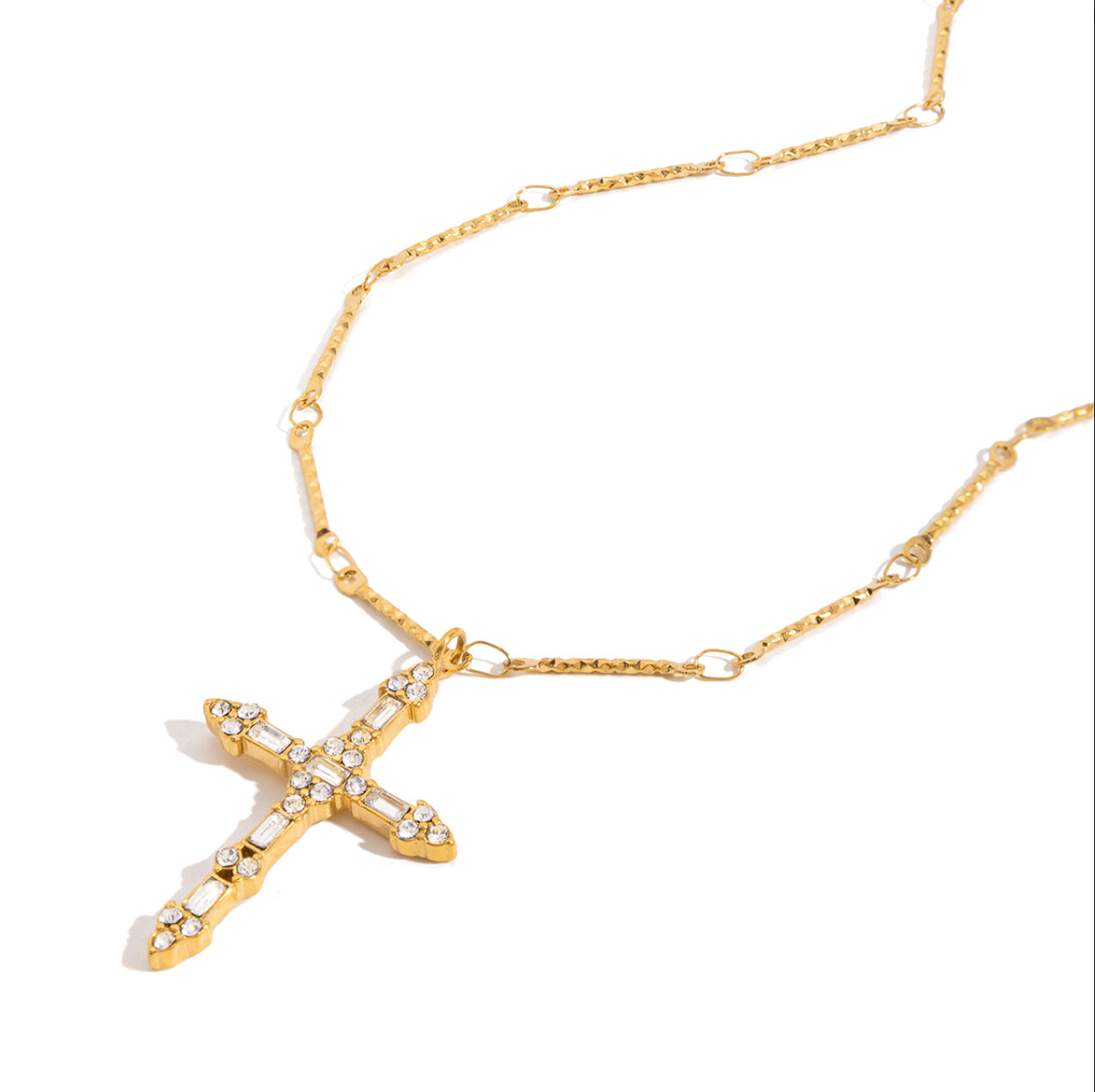 Grace Baguette Cross Necklace Water Resistant