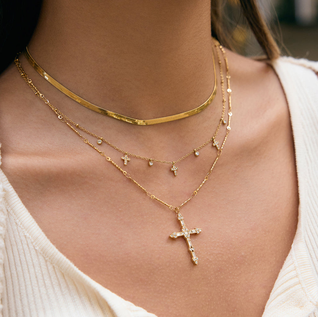 Grace Baguette Cross Necklace Water Resistant