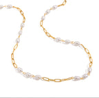 Fresh Water Pearl Trio Paperclip Necklace Water Resistant