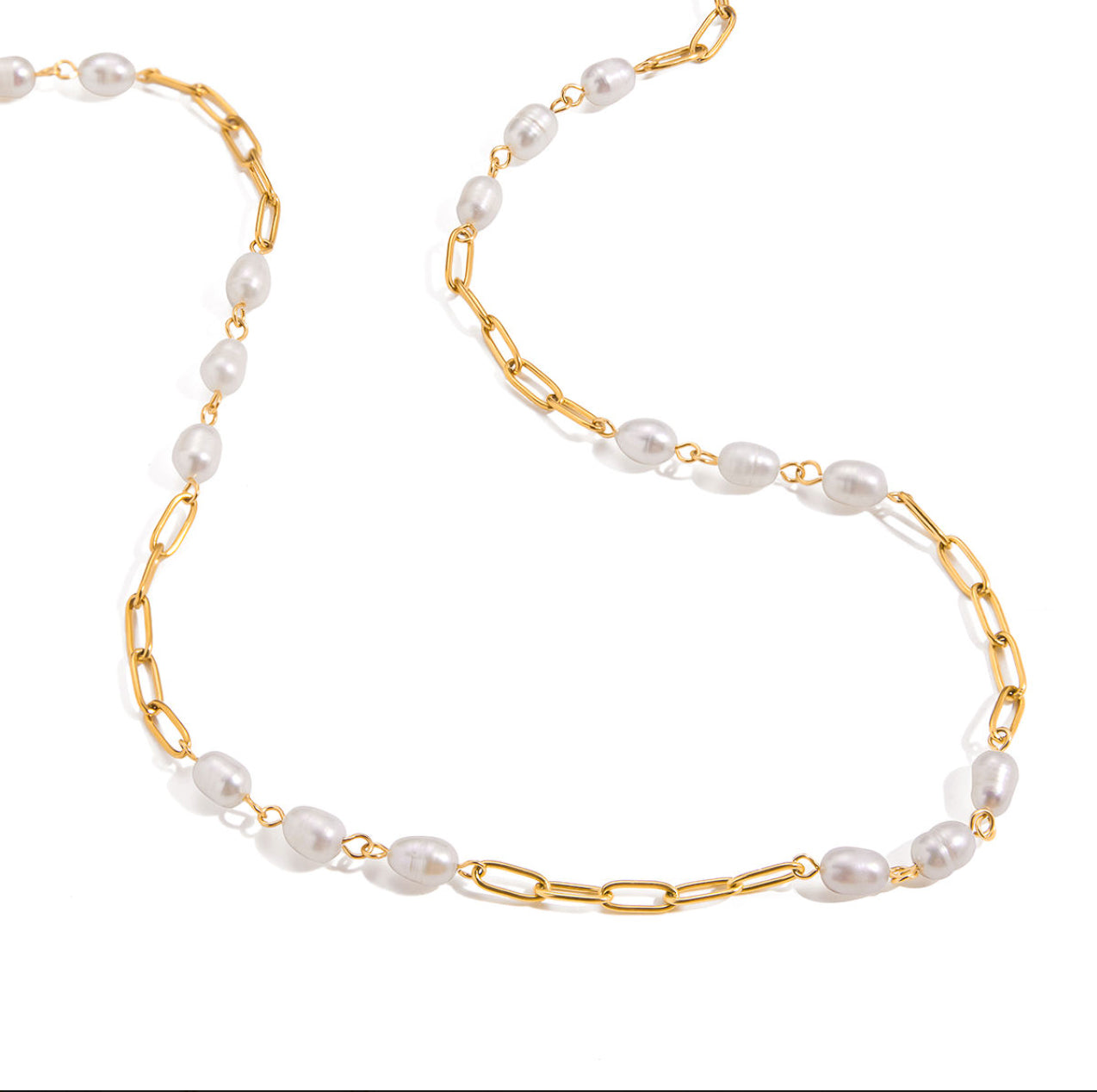 Fresh Water Pearl Trio Paperclip Necklace Water Resistant