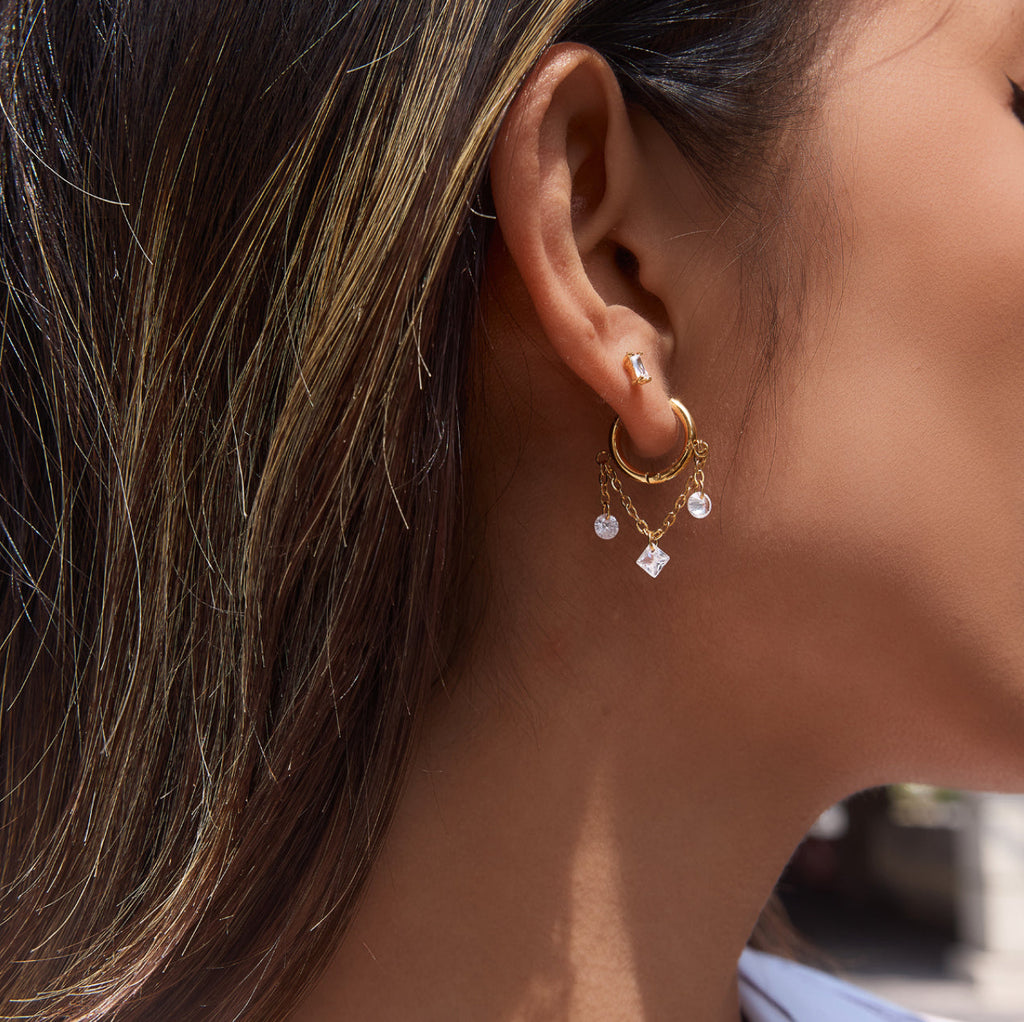 Bare Gem Trio Huggie Earrings Water Resistant